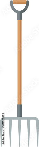 A sturdy garden pitchfork with a wooden handle and metal tines isolated on a clean white background for agricultural use