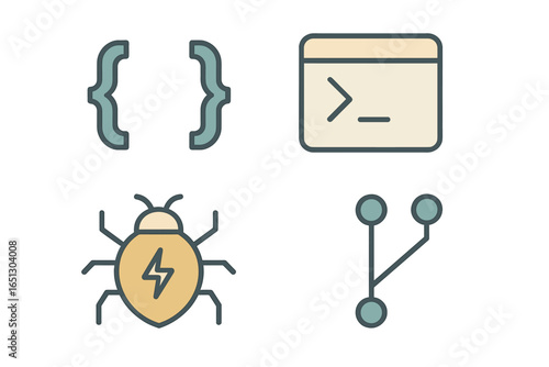 Vector illustration of programming concepts and debugging symbols