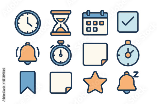 Time management tools and icons for productivity enhancement