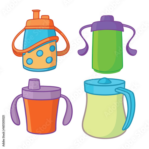 Colorful baby sippy cups with handles and lids drink bottle