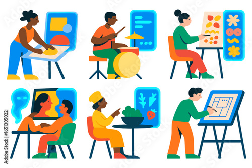 Creative activities showcasing diverse talents in illustrations