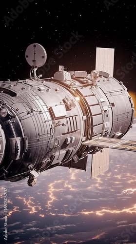 Wallpaper Mural Earth Orbit Propulsion Craft A futuristic spacecraft orbiting Earth, showcasing advanced technology and design for space exploration and research. Torontodigital.ca