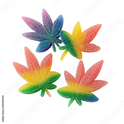Medical cannabis CBD-infused rainbow gummy candy edibles, variety of rainbow-colored gummy candies infused with CBD, isolated on transparent background