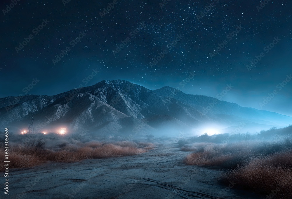Naklejka premium Misty mountain vista under a starry night