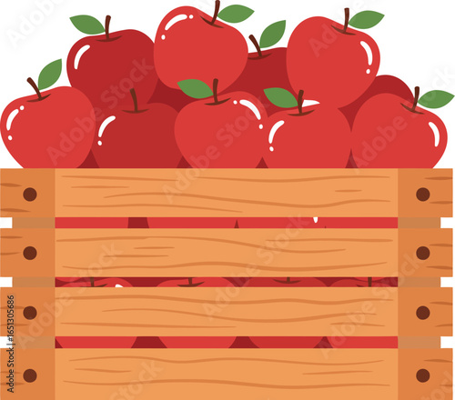 A vibrant wooden crate overflowing with fresh ripe red apples perfect for illustrating healthy eating and harvest themes