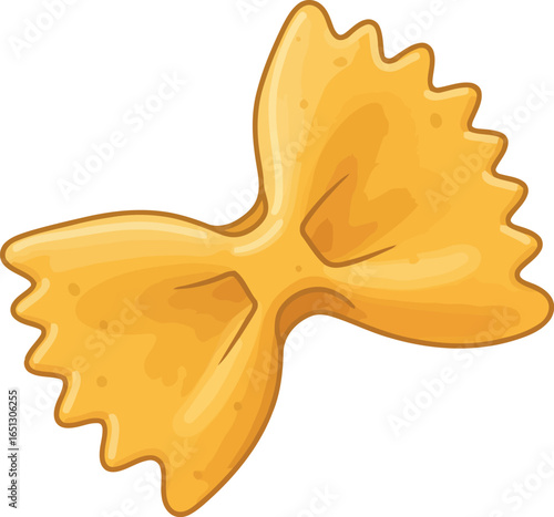 A single uncooked farfalle pasta bow tie shape isolated on a clean white background showcasing its textured surface and golden hue