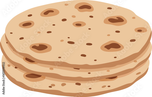 A stack of three freshly made round golden brown tortillas with visible air bubbles and light charring on a white background