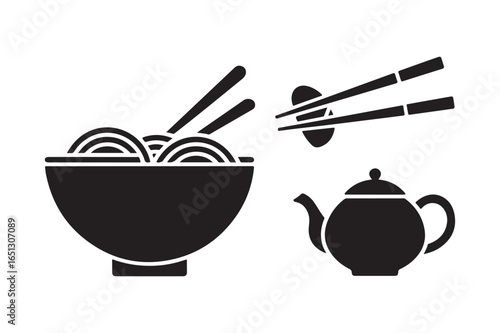 Simple black icon of asian food and drink