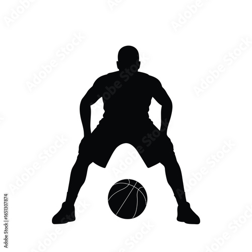 Basketball player dribbling black silhouette white