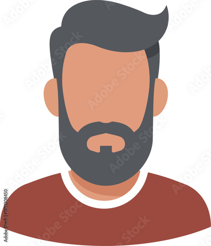 Modern flat illustration of a bearded man s head and shoulders wearing a red shirt