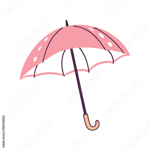 Pink umbrella with white dots and purple accents vector