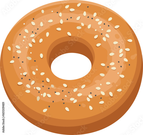 A delicious golden brown bagel generously sprinkled with sesame seeds isolated on a clean white background