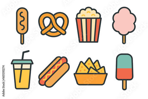 Popular snack foods in a colorful vector illustration design