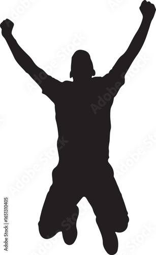 Black silhouette of a person jumping with arms raised in celebration vector 1