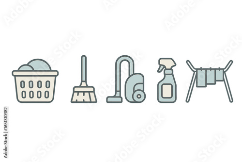 Cleaning supplies and laundry tools in flat design style