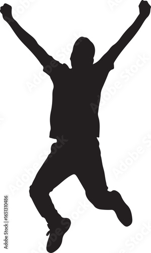 Black silhouette of a person jumping with arms raised in celebration vector