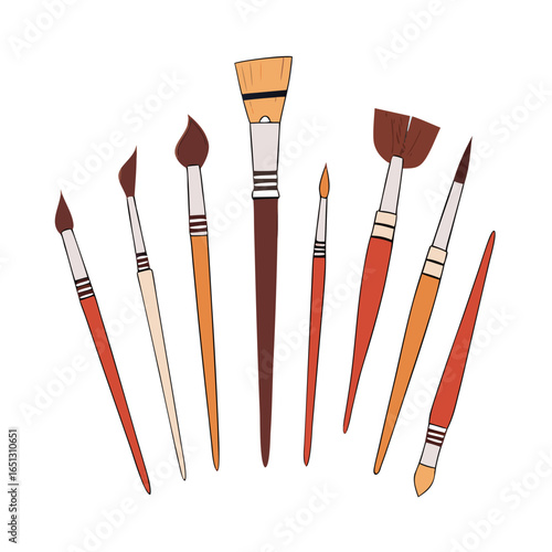 Assorted paint brushes in various sizes and styles painting tools
