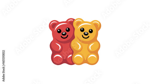 Adorable Pair of Gummy Bear Candies, Red and Yellow, Sweet Treat Illustration