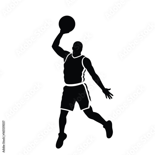 Basketball player dunking black silhouette sport action