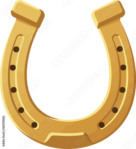 A bright golden horseshoe isolated on a clean white background symbolizing good luck and fortune in a simple graphic representation