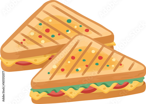Two delicious grilled cheese sandwiches cut in half diagonally showcasing melted cheese and fresh fillings perfect for a quick meal