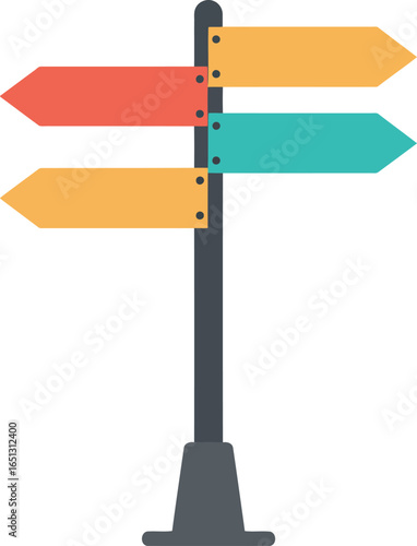 Colorful directional signpost with multiple arrows pointing in different directions indicating choices and opportunities