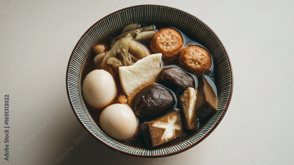 Fototapeta premium Delicious close-up shot of Oden served in bowl, Japanese cuisine, food photography.