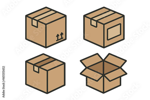 Various styles of cardboard boxes in vector illustration format