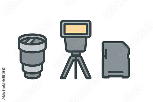 Key photography gear: lens, tripod, and memory card