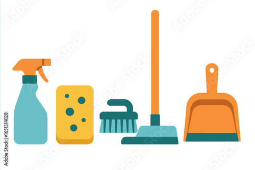 Cleaning tools and supplies for household chores and maintenance