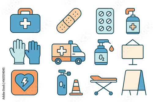 Medical emergency equipment illustration for health care and rescue
