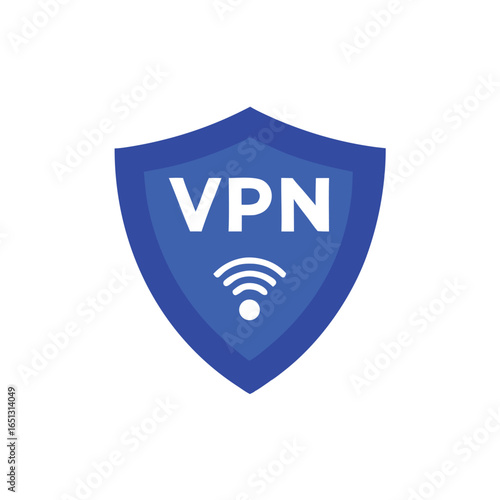 Blue shield with white vpn and wifi symbols vector
