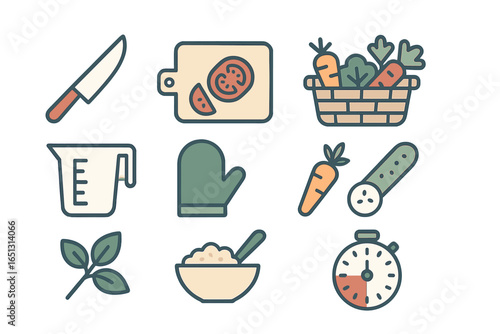 Vector art of vibrant kitchen tools and cooking ingredients