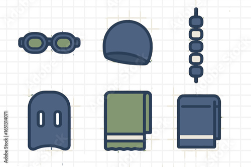 Swim accessories and equipment collection in vector style