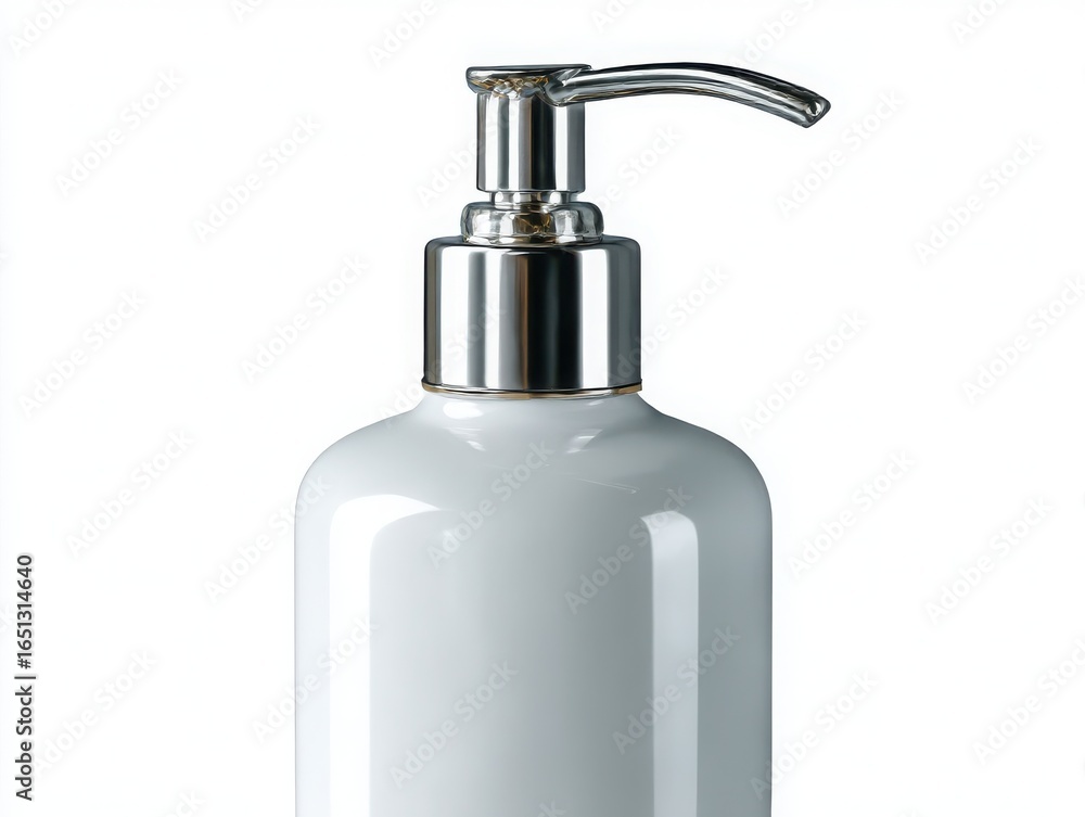 Obraz premium Close up of a light blue soap dispenser isolated on white background