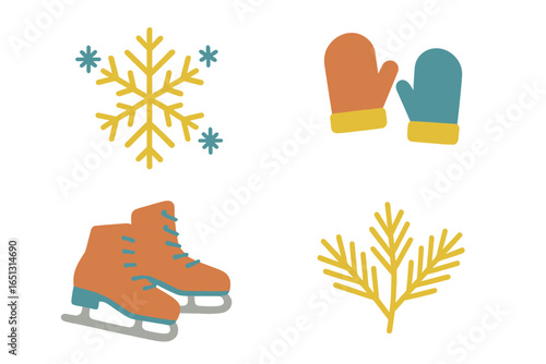 Winter activities and accessories illustrated in vector style