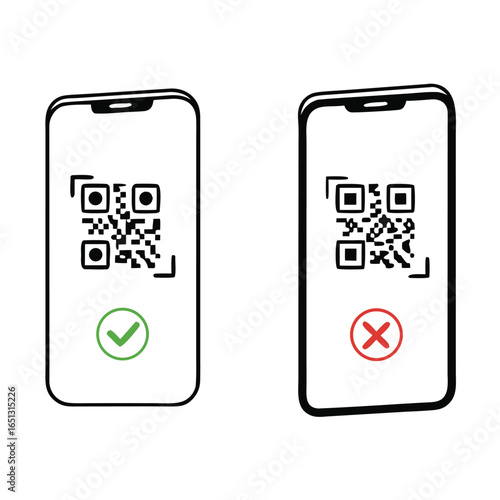 Phones displaying qr codes with approval and denial symbols mobile scan