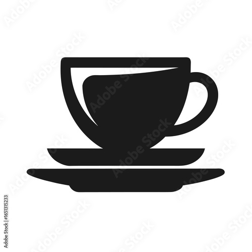 Vector art of a black and icon of a coffee cup and saucer, isolated