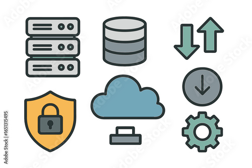 Vector illustration of cloud computing and data storage concepts