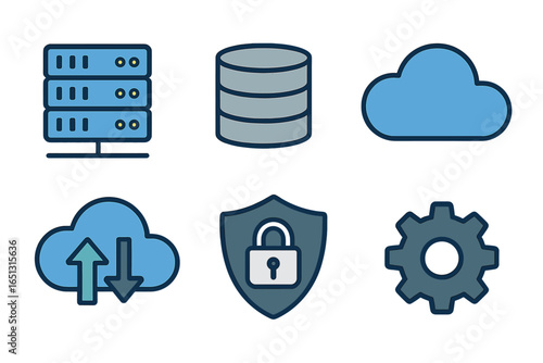 Vector illustration of cloud computing and data security elements