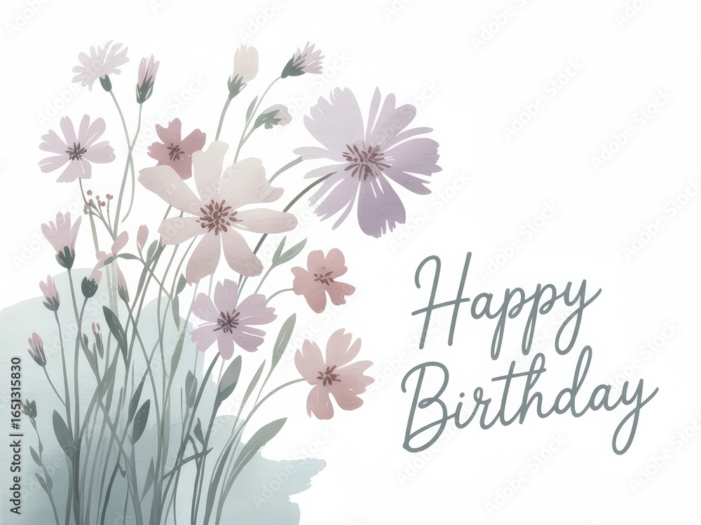 Naklejka premium Happy Birthday Card with Watercolor Wildflowers
