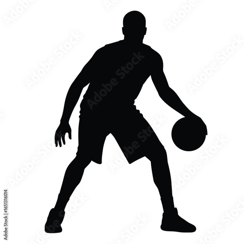Basketball player dribbling black silhouette vector