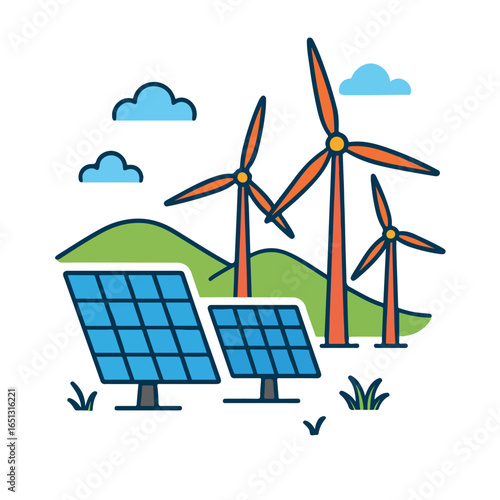 wind turbine and solar panels