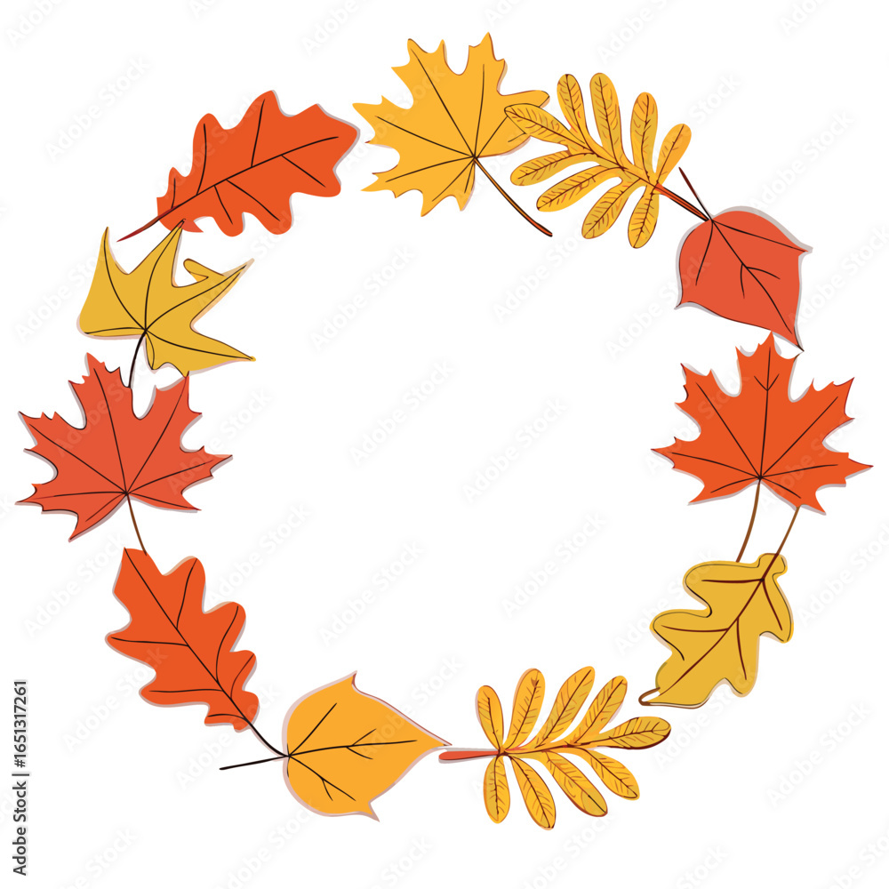 Fototapeta premium Autumn leaves circle border orange yellow fall