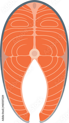 Fresh salmon steak with distinct white fat lines and pink flesh presented on a clean white background for culinary use