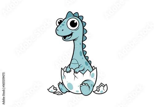 Cute baby dinosaur hatching from an egg cartoon illustration