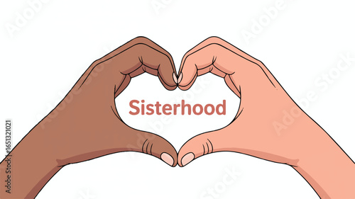 Diverse Sisterhood Heart Shape Formed by Hands of Different Skin Tones diversity unity