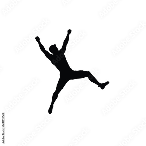 Silhouette of a man climbing athletic action