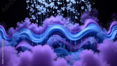 Abstract flowing silk waves in vibrant blue and purple colors, modern artistic background