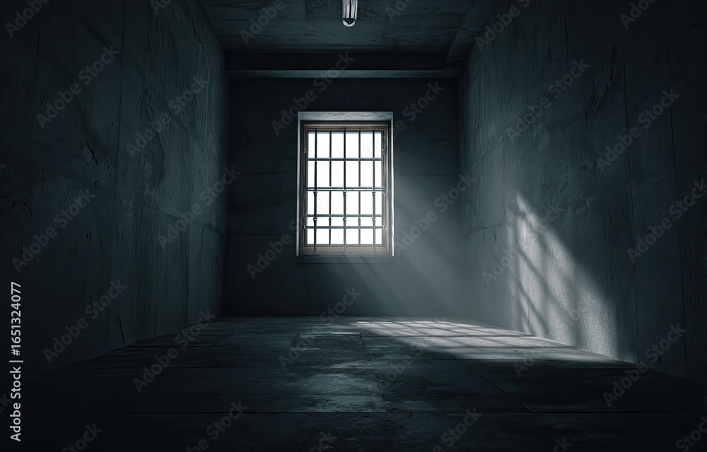 Obraz premium A dimly lit, prison-like cell